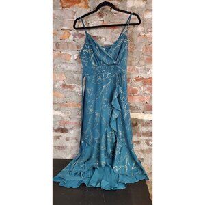 Blue Gold Hi-lo Summer Dress Sundress Womens Sz M Medium Spaghetti Straps D
